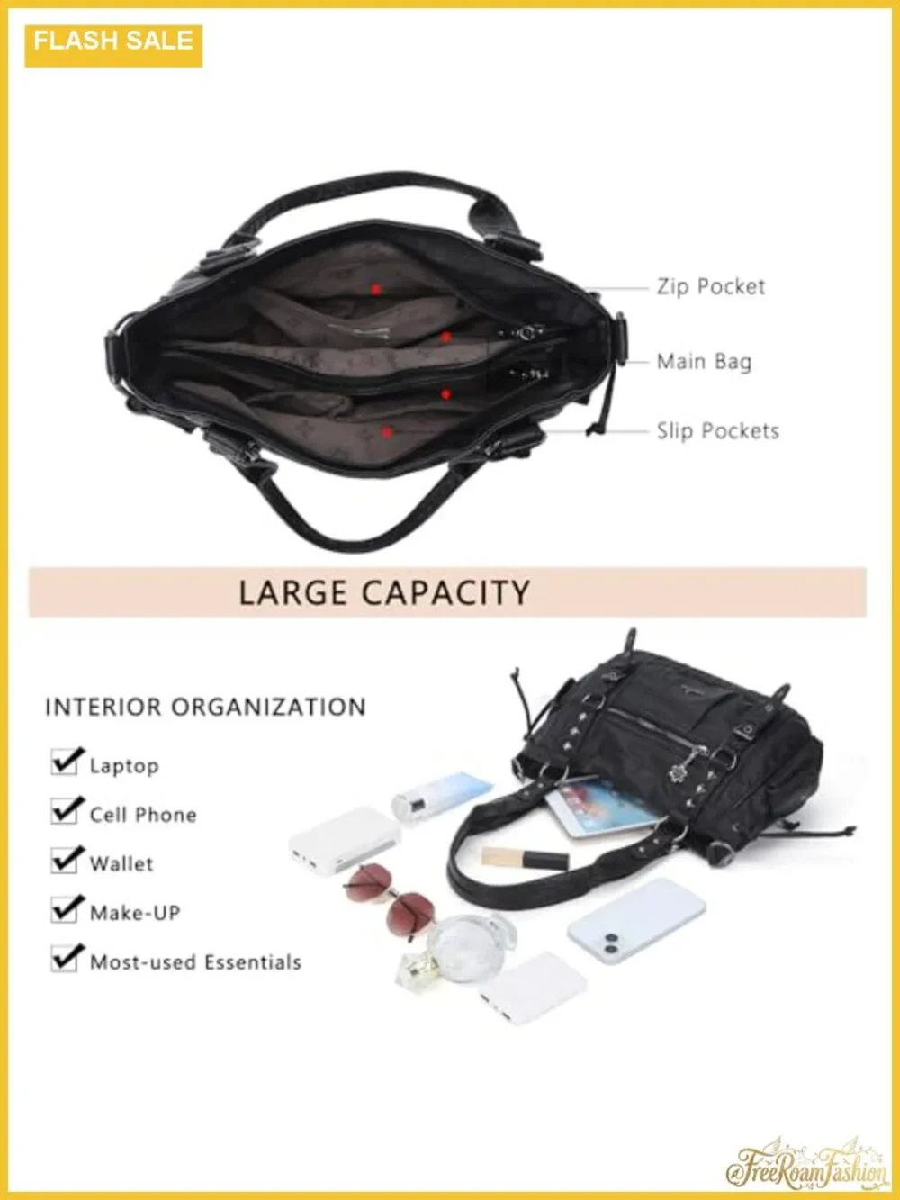 Multi-Pocket Vegan Leather Hobo Satchel Tote - Fits 13
